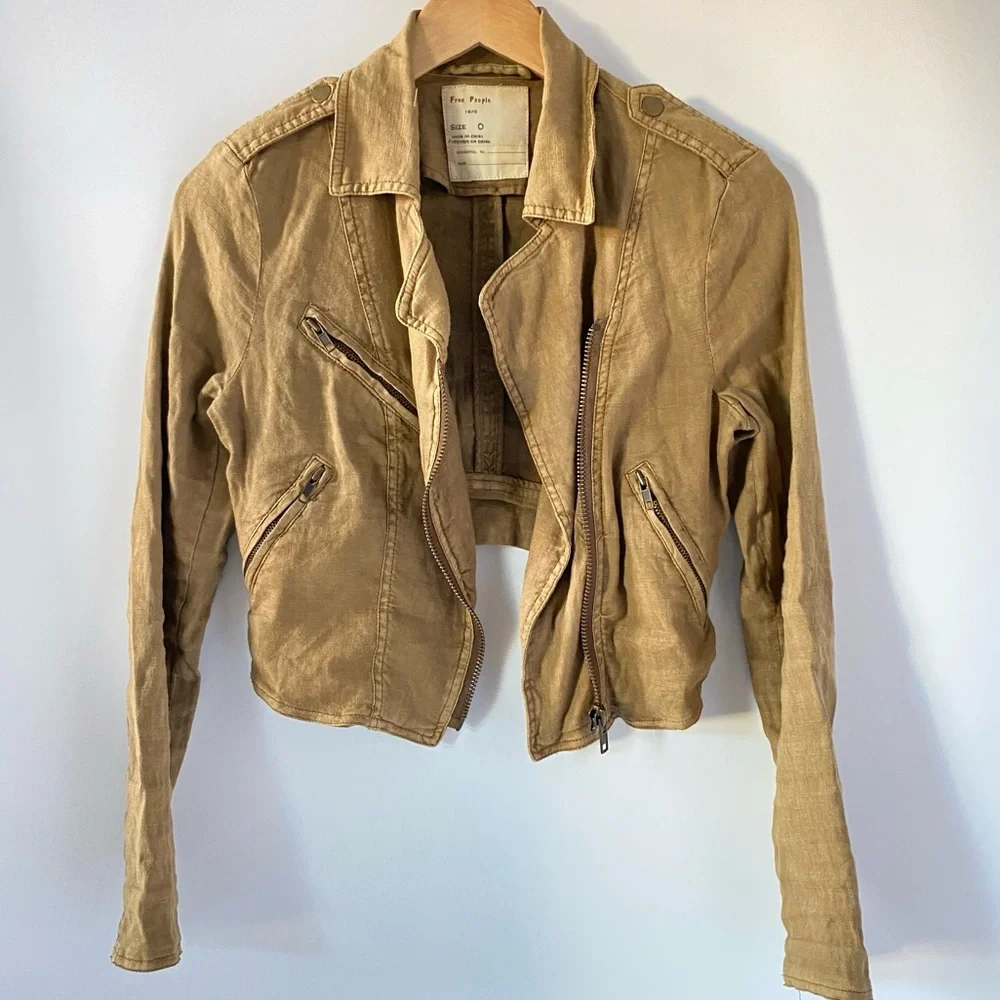 Free People Cropped Moto Jacket in Light Brown - Picture 4 of 4